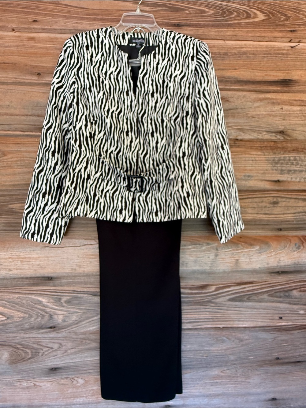 Isabella Suits Zebra Print Belted 2-Pc Skirt Suit Set - Size 12 EUC